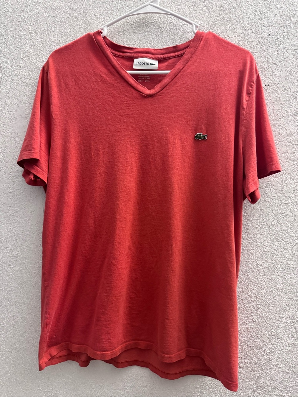 Lacoste Men’s V-Neck Tee in Coral